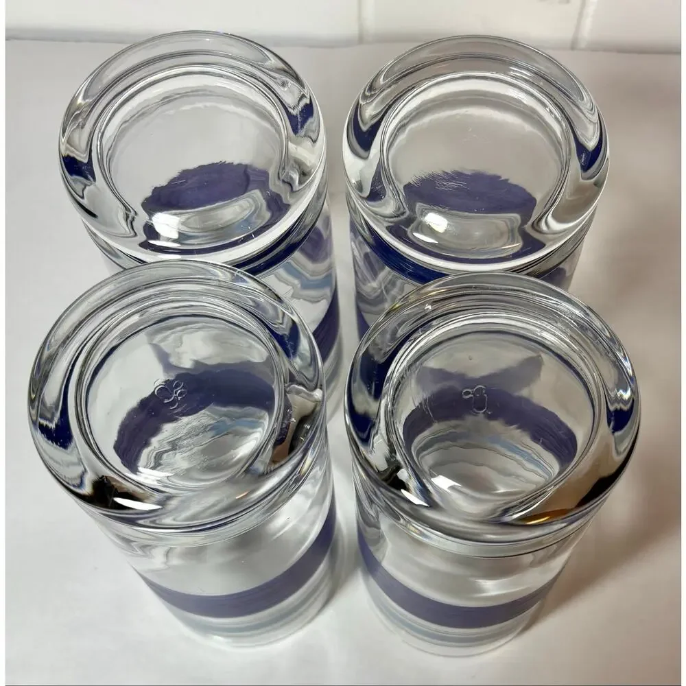 Vintage - Libbey Pfaltzgraff- Blue/Purple Banded Tumbler Glasses - Set of 4